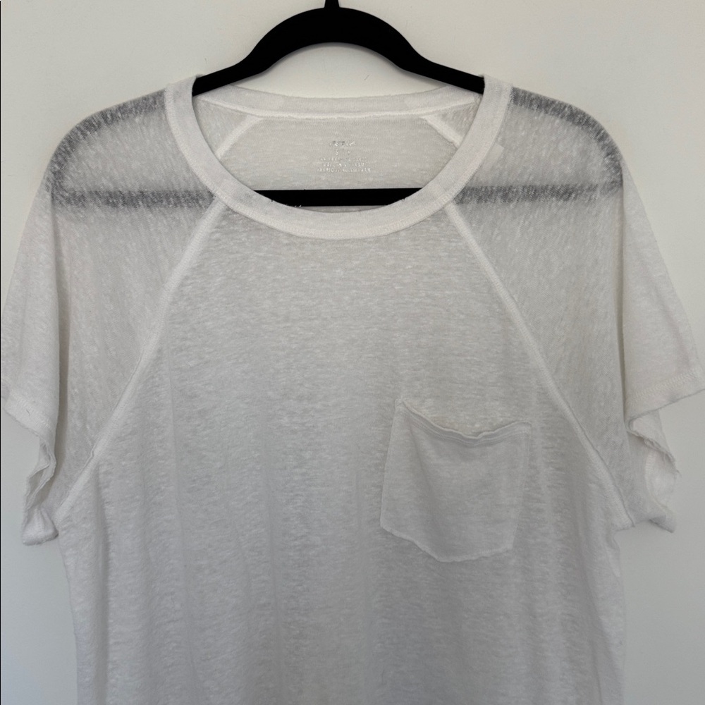 Aerie Women's White Sheer Linen Blend Flowy T-Shirt - Size S - Picture 2 of 5